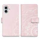 【手帳型】シックなレース　ピンク