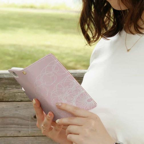 【手帳型】シックなレース　ピンク