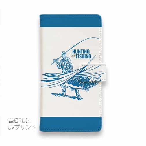 【手帳型】釣り人のシルエット　サーモンフィッシング