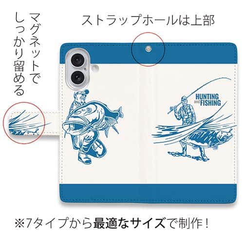 【手帳型】釣り人のシルエット　サーモンフィッシング