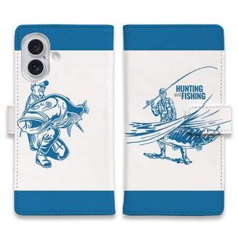 【手帳型】釣り人のシルエット　サーモンフィッシング