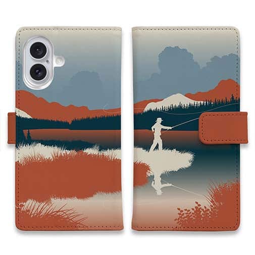 【手帳型】川岸のフライフィッシャー　チャコール