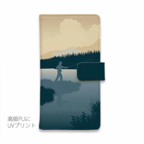 【手帳型】川岸のフライフィッシャー　ブルー