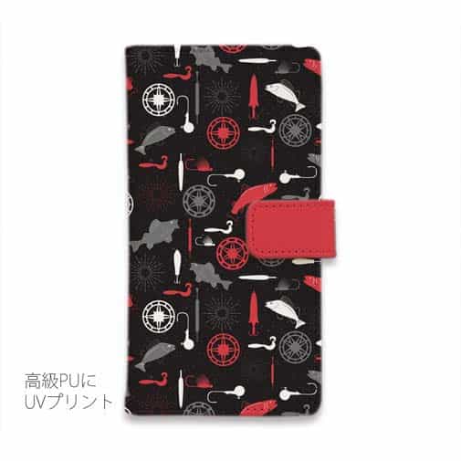 【手帳型】リールと魚とジグヘッドとワーム　シームレスパターン