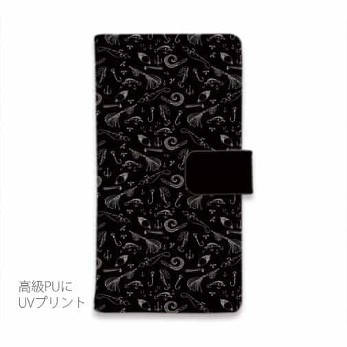 【手帳型】シンプルな釣具　シームレス　モノトーン