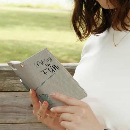 【手帳型】レトロな可愛い男の子と釣り