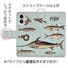【手帳型】ビンテージな魚図鑑　ブルー