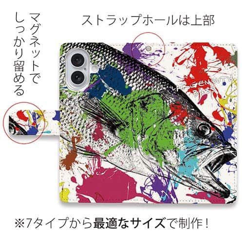 【手帳型】ブラックバス　ペンキペイント