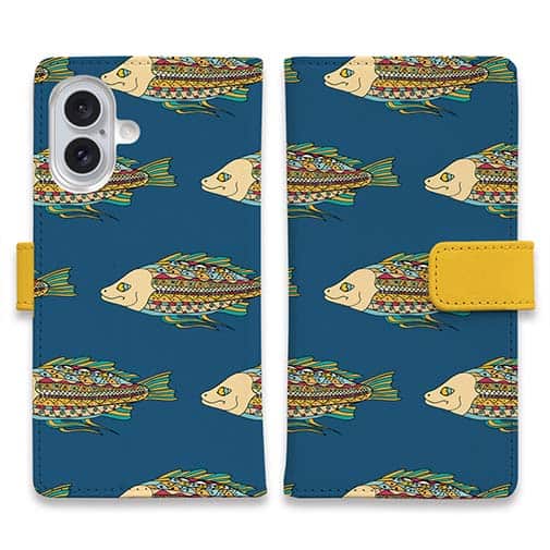 【手帳型】サイケデリコな魚 シームレスパターン