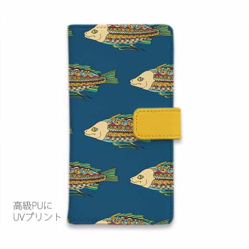 【手帳型】サイケデリコな魚　シームレスパターン