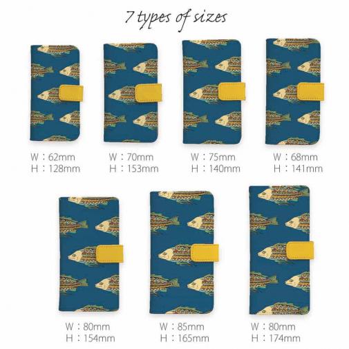 【手帳型】サイケデリコな魚　シームレスパターン