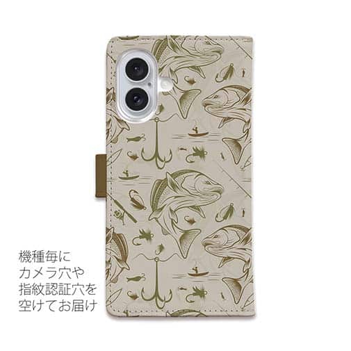 【手帳型】ビンテージ　フライフィッシング　シームレスパターン