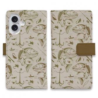 【手帳型】ビンテージ　フライフィッシング　シームレスパターン