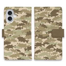 【手帳型】ブラックバス　迷彩大柄　ベージュカラー