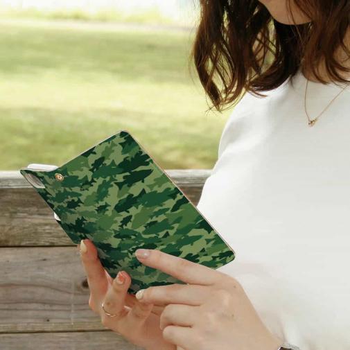 【手帳型】ブラックバス　迷彩大柄　フォレストグリーン