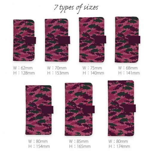 【手帳型】ブラックバス　迷彩大柄　レッドカラー