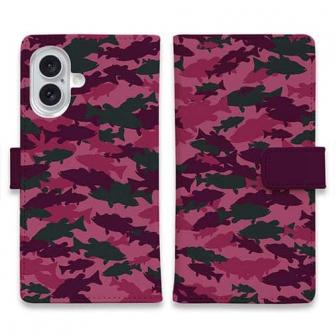 【手帳型】ブラックバス　迷彩大柄　レッドカラー