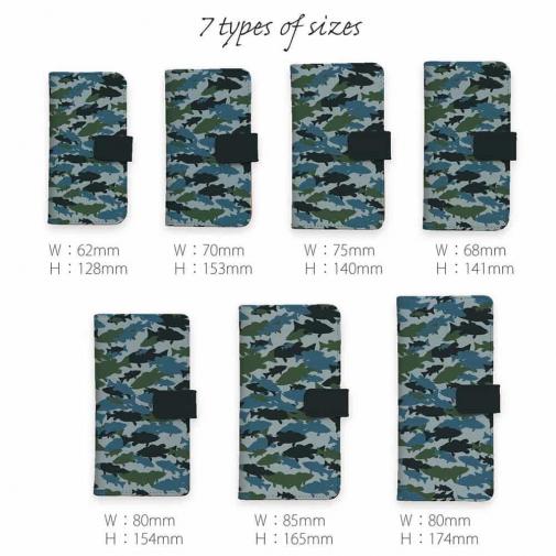 【手帳型】ブラックバス　迷彩大柄　ブルー