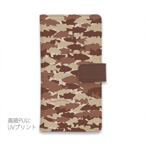 【手帳型】HEDGEHOG STUDIO　迷彩柄　ブラックバス　チョコチップ