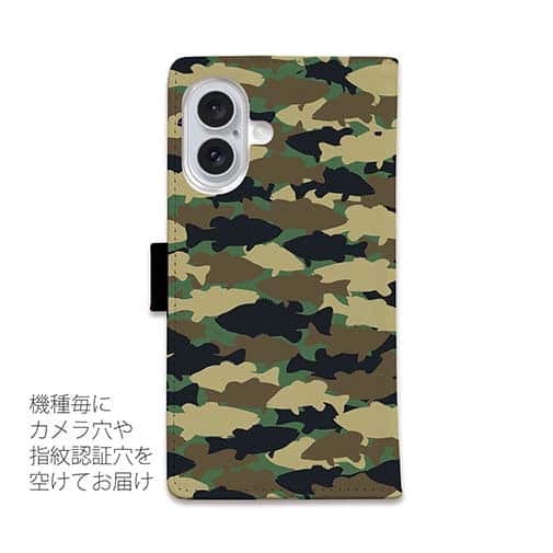 【手帳型】HEDGEHOG STUDIO　迷彩柄　ブラックバス　ウッドランド