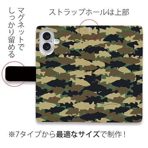 【手帳型】HEDGEHOG STUDIO　迷彩柄　ブラックバス　ウッドランド