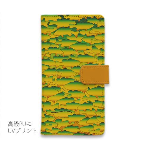 【手帳型】HEDGEHOG STUDIO　迷彩柄　ブラックバス　ホットタイガー