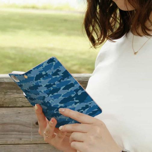 【手帳型】HEDGEHOG STUDIO　迷彩柄　ブラックバス　スカイブルー