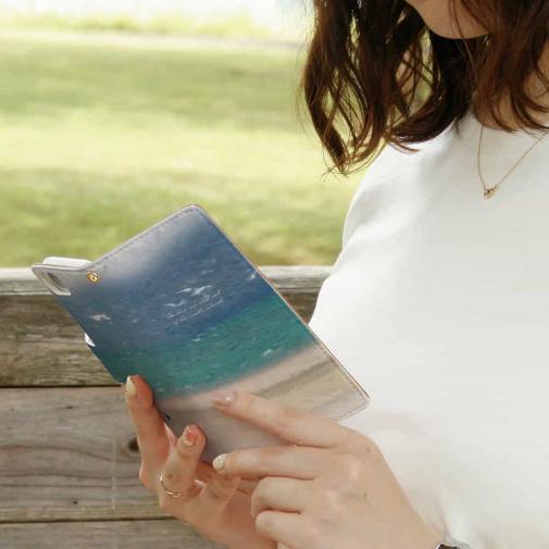 【手帳型】南の島の青い海と猫