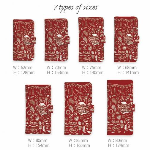 【手帳型】ビンテージなイラスト　レッド