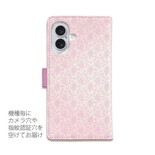 【手帳型】花のシームレスパターン　ピンク