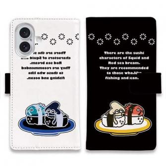 【手帳型】マダイ&イカ　ブラック&ホワイトバージョン