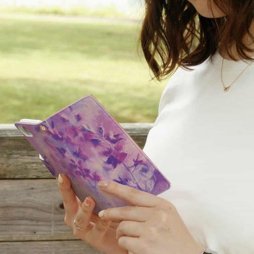 【手帳型】ラベンダー　パープルフラワー