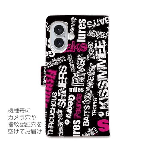 【手帳型】BASS テキストデザイン　ショッキングピンク