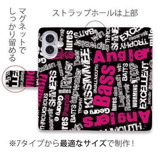【手帳型】BASS テキストデザイン　ショッキングピンク
