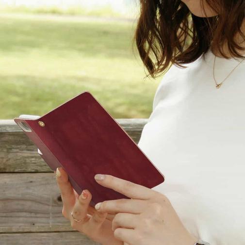 【手帳型】スエード風大人のワインレッド