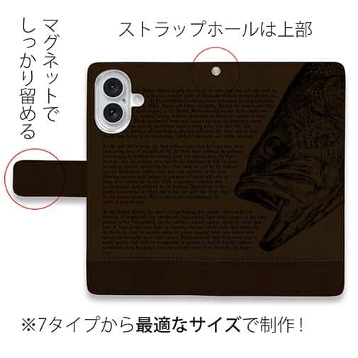 【手帳型】ブラックバス釣り　革風デザイン