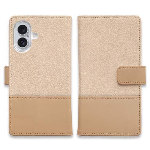 【手帳型】レザー風リボン&ショルダーストラップ ベージュ