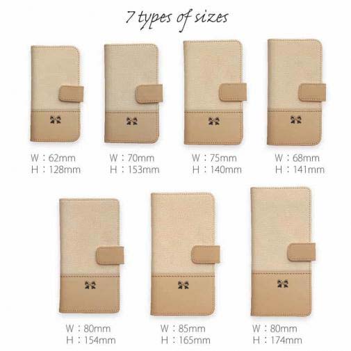 【手帳型】レザー風リボン&ショルダーストラップ　ベージュ