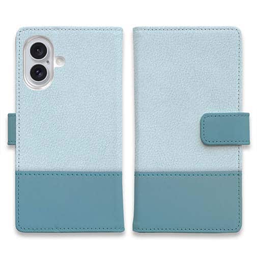 【手帳型】レザー風リボン&ショルダーストラップ サックス