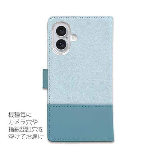 【手帳型】レザー風リボン&ショルダーストラップ　サックス