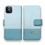 【手帳型】レザー風リボン&ショルダーストラップ　サックス