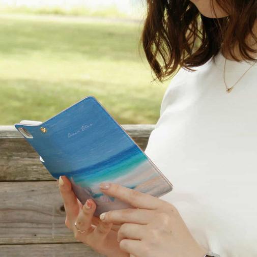 【手帳型】オーシャンブルー　春の海辺