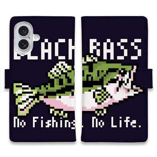 【手帳型】【釣りざんまい】ドット絵のブラックバス