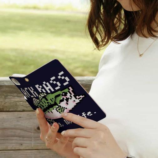 【手帳型】【釣りざんまい】ドット絵のブラックバス