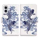 【手帳型】タトゥー風昇り鯉　ブルー&ホワイト