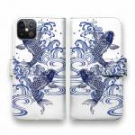 【手帳型】タトゥー風昇り鯉　ブルー&ホワイト