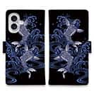 【手帳型】タトゥー風昇り鯉　ブルー&ブラック