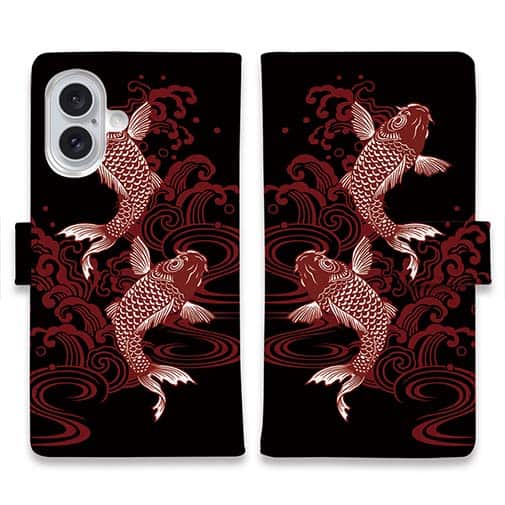 【手帳型】タトゥー風昇り鯉 レッド&ブラック