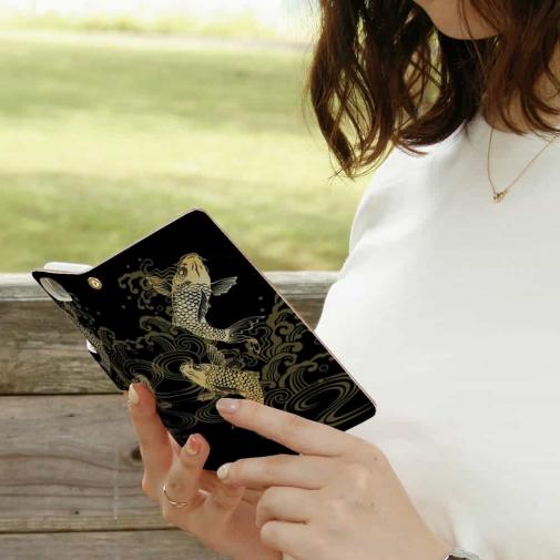 【手帳型】タトゥー風昇り鯉　ゴールド&ブラック