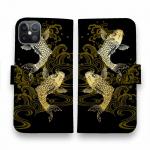 【手帳型】タトゥー風昇り鯉　ゴールド&ブラック